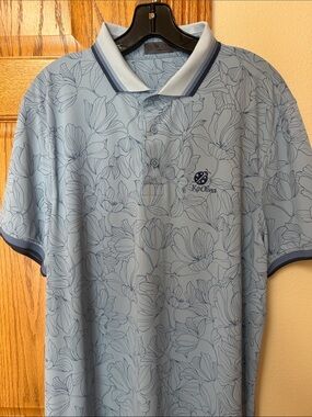 GFORE Men's Sky Blue Floral-Print Polo with Navy Trim…Ko Olina🤙⛳⛳